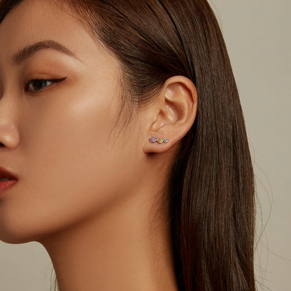 925 Sterling Silver Earrings with Pavé Setting and Plated Platinum, Size: 0.5*1.3cm, Women  DestGlow