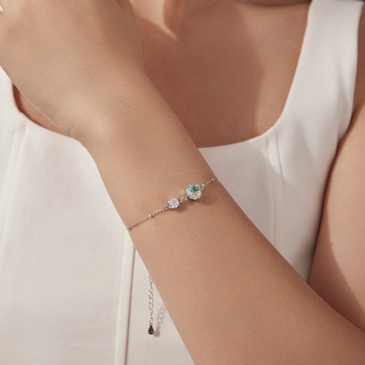 925 Sterling Silver 0.8cm CZ White Gold Plated Bracelet for Women  DestGlow