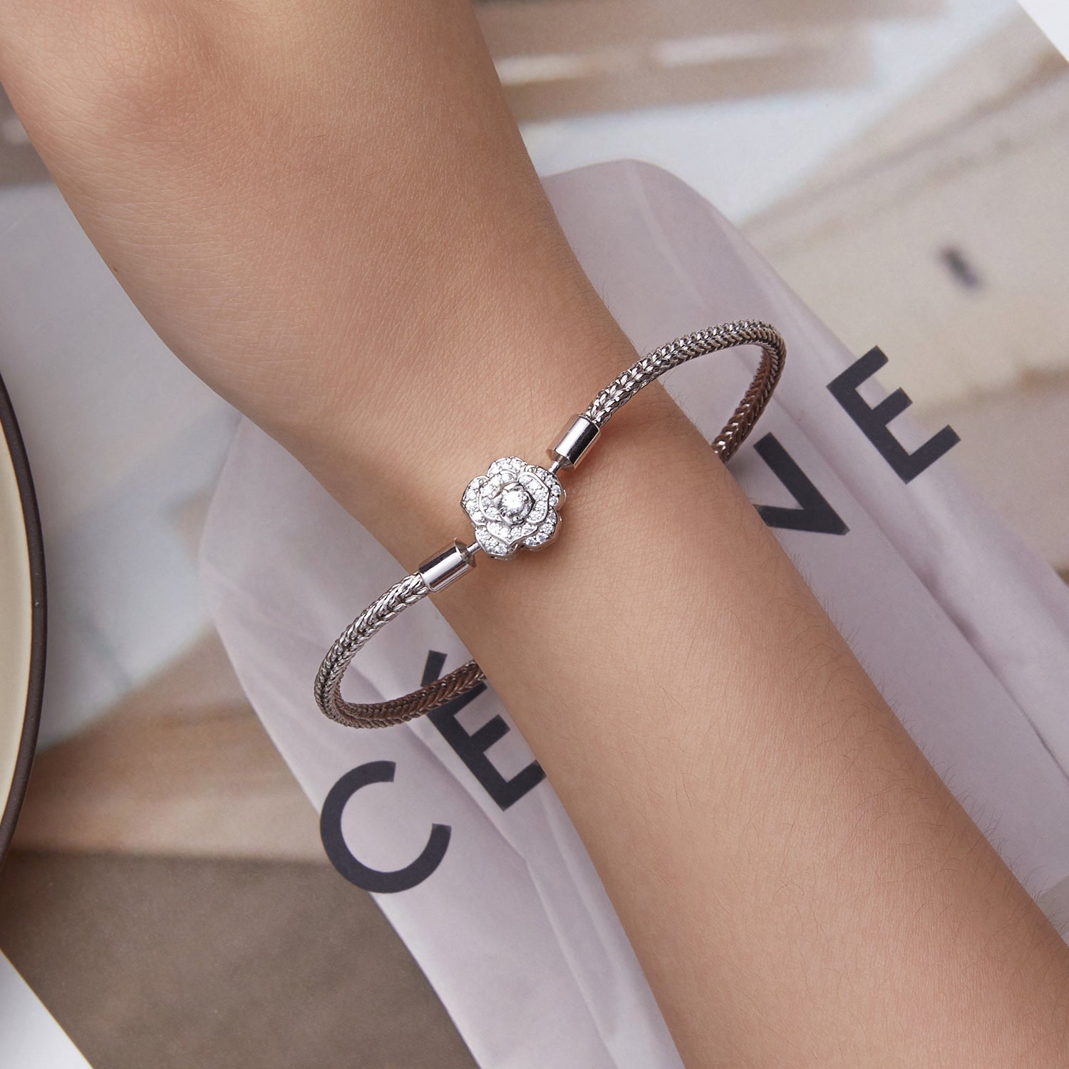 925 Sterling Silver Bracelet with Pavé Setting CZ, 17cm for Women  DestGlow