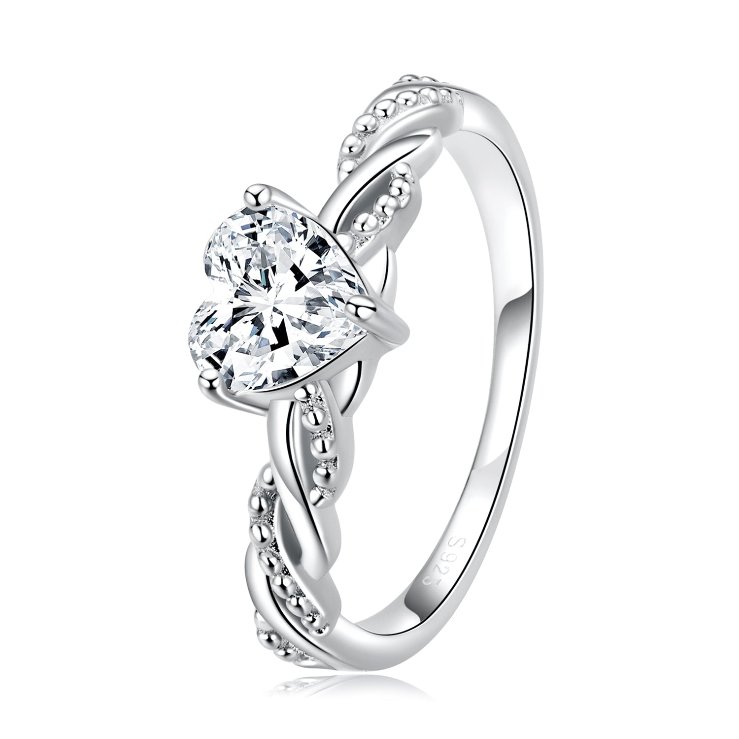 925 Sterling Silver Love Ring with CZ, Size 6.0 by Bids.com