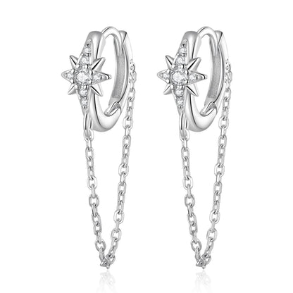 925 Sterling Silver Earrings with Pavé Setting and Platinum Plating, 2.7 x 0.6 cm for Women  DestGlow