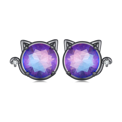 925 Sterling Silver Earrings with Pavé CZ and Transparent Glass in Black Gold, 1.0*1.2cm, for Women