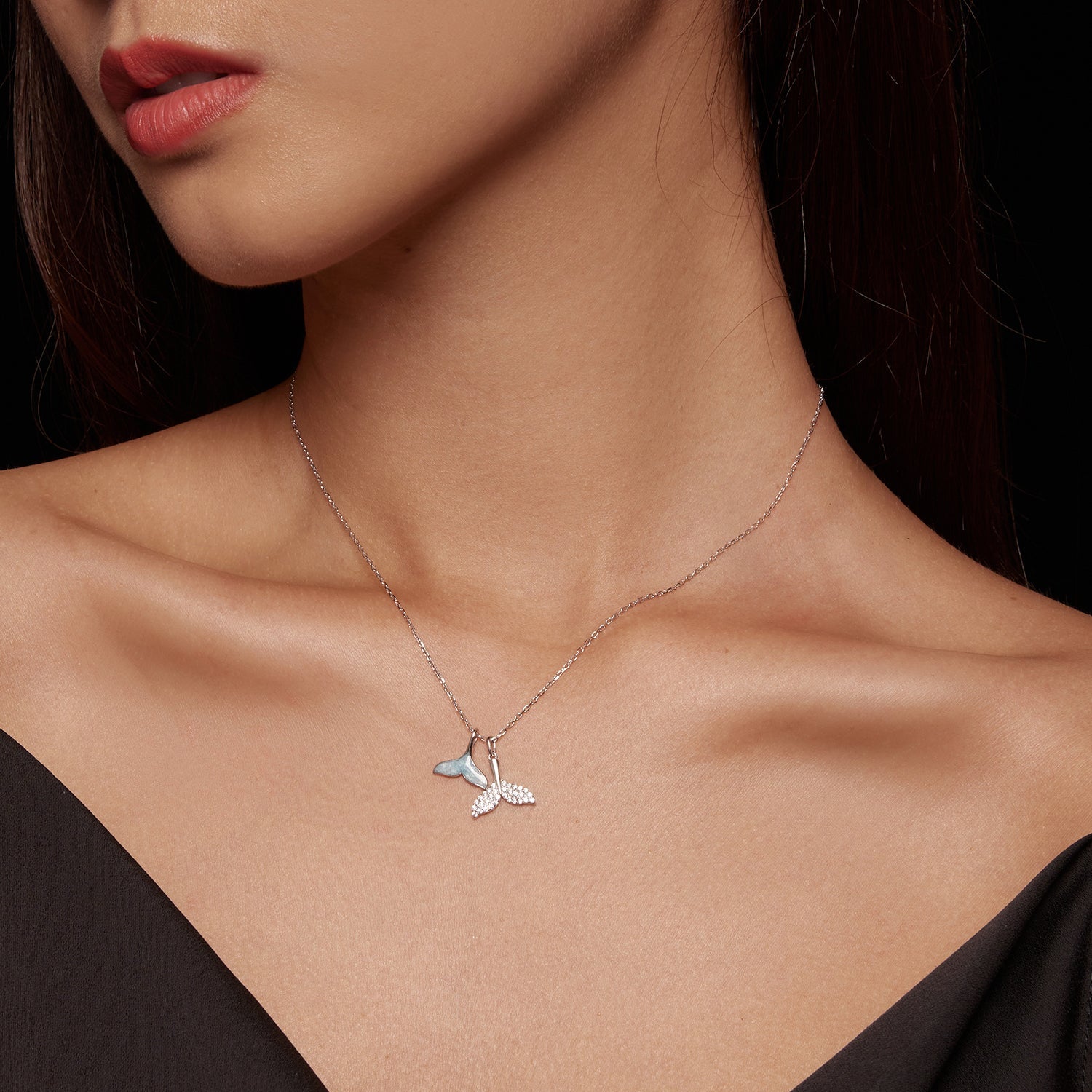 925 Sterling Silver Necklace with CZ &amp; Enamel - 40+5cm Length, Fishtail Design for Women  DestGlow