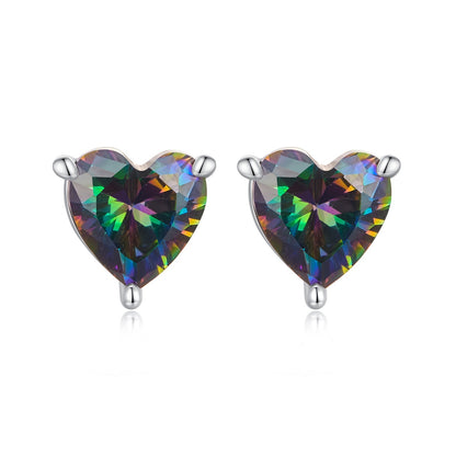 925 Sterling Silver Earrings 7mm Width with Transparent Glass for Women