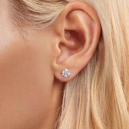 925 Sterling Silver Earrings with Pavé Setting CZ and White Gold Plating, 0.8cm for Women  DestGlow