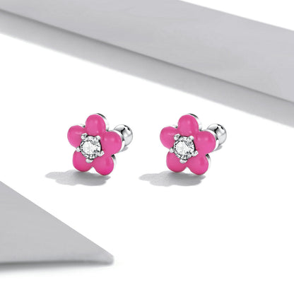 S925 Sterling Silver CZ Pavé Enamel Oxidized Earrings  DestGlow
