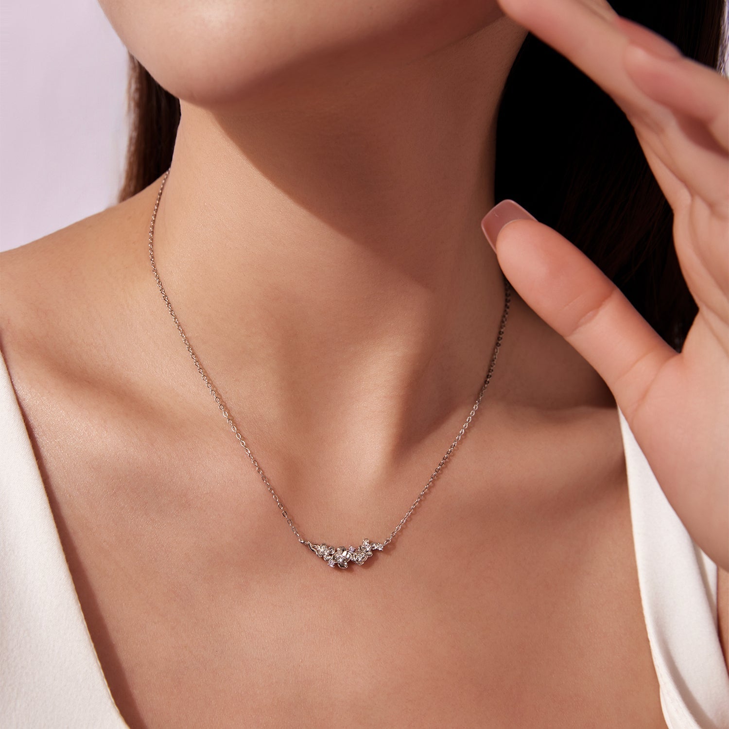 925 Sterling Silver White Gold Plated 40+5cm Necklace with CZ for Women  DestGlow