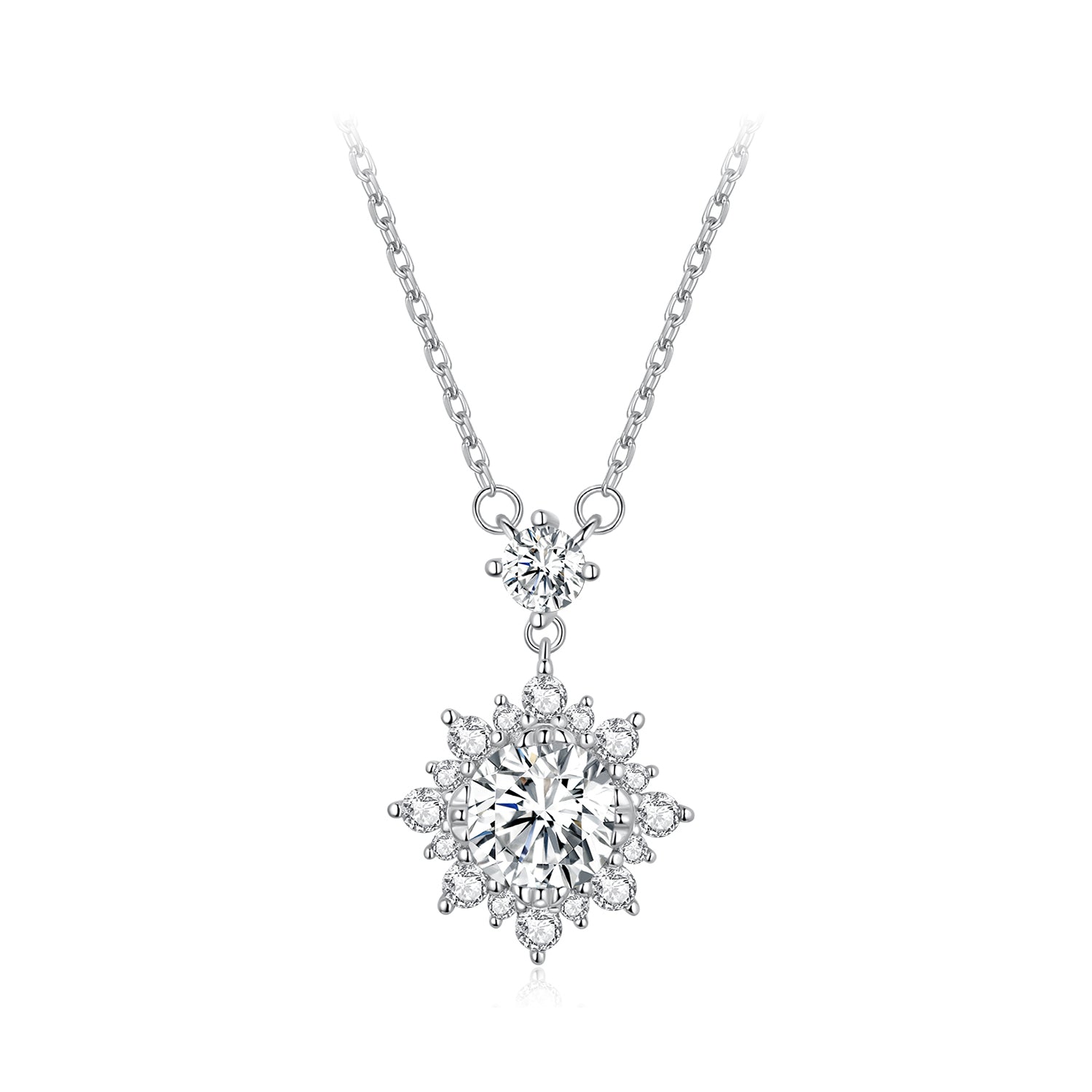 925 Sterling Silver Moissanite Necklace with Pavé Setting in Platinum, 450mm, for Women  DestGlow