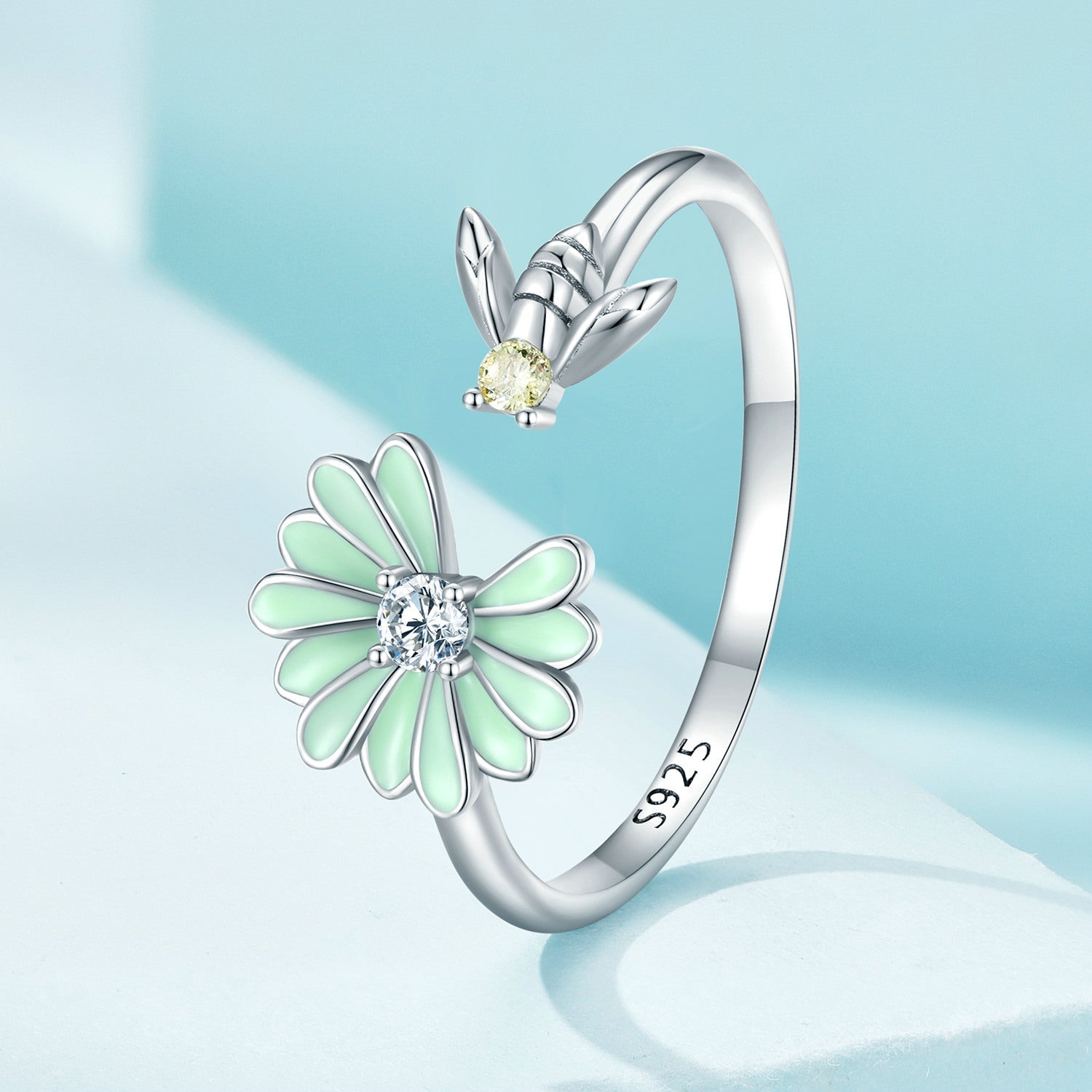 925 Sterling Silver Enamel CZ Plated Platinum Ring  DestGlow
