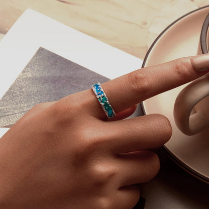 925 Sterling Silver Enamel White Gold Plated 5mm Ring  DestGlow