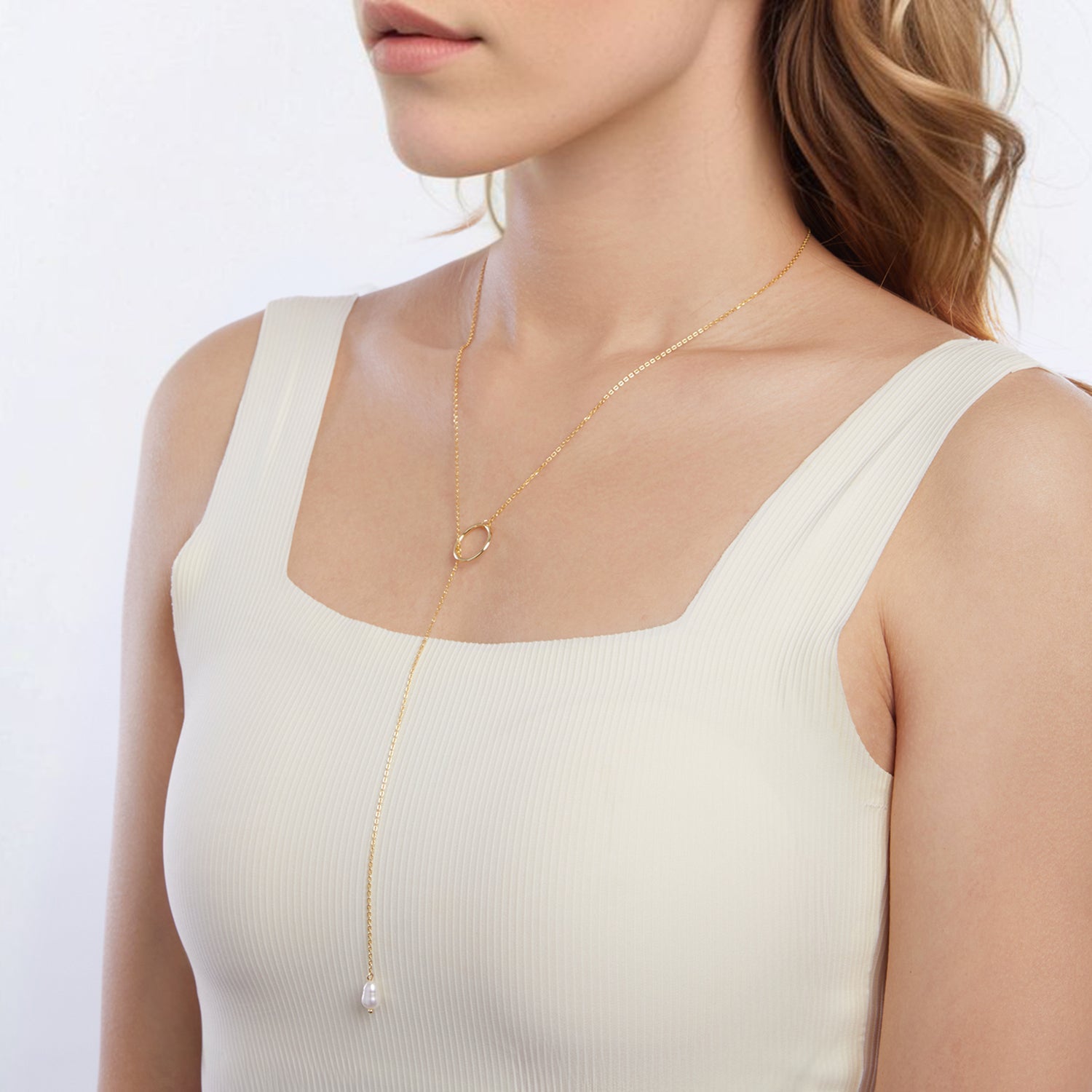 925 Sterling Silver Necklace with Gold Plated Freshwater Pearl - 60cm Length  DestGlow