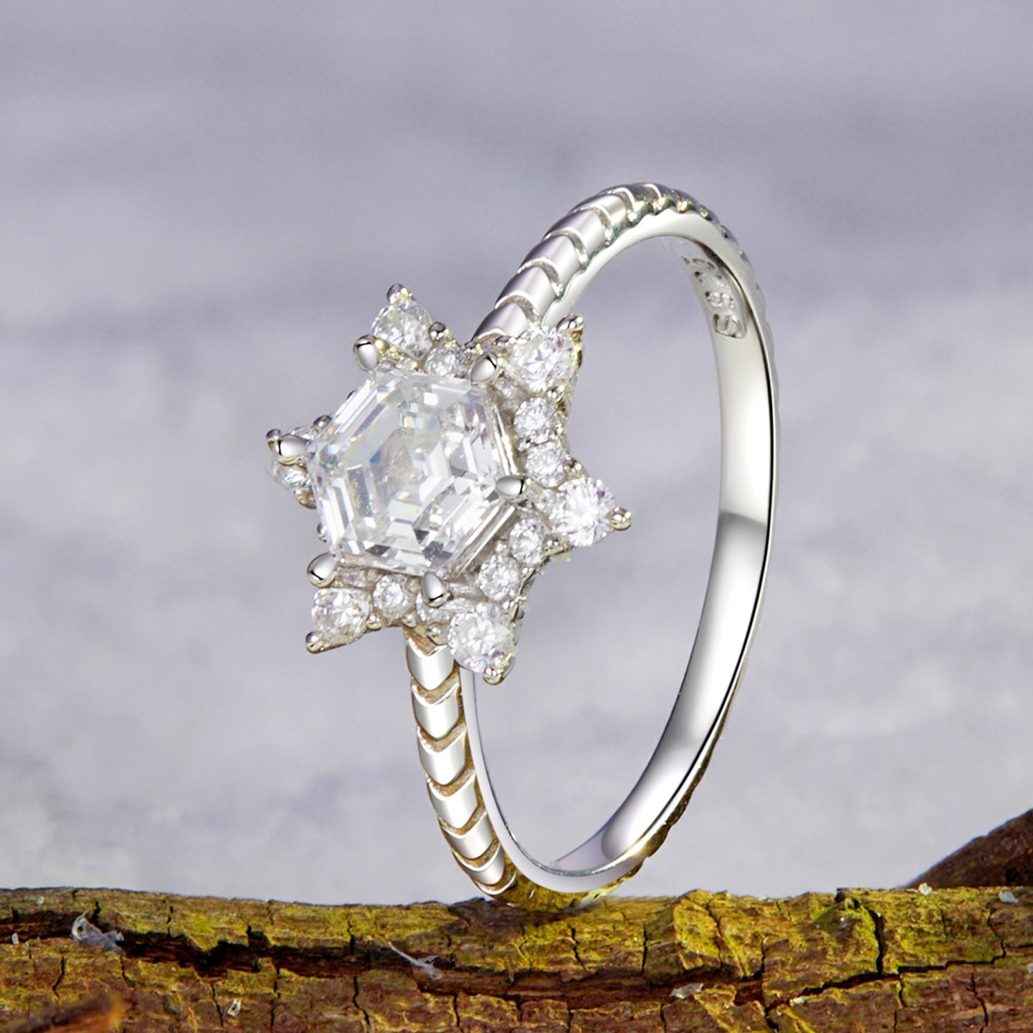 925 Sterling Silver White Gold Plated Ring with Pavé Set CZ, Size 6.0  DestGlow