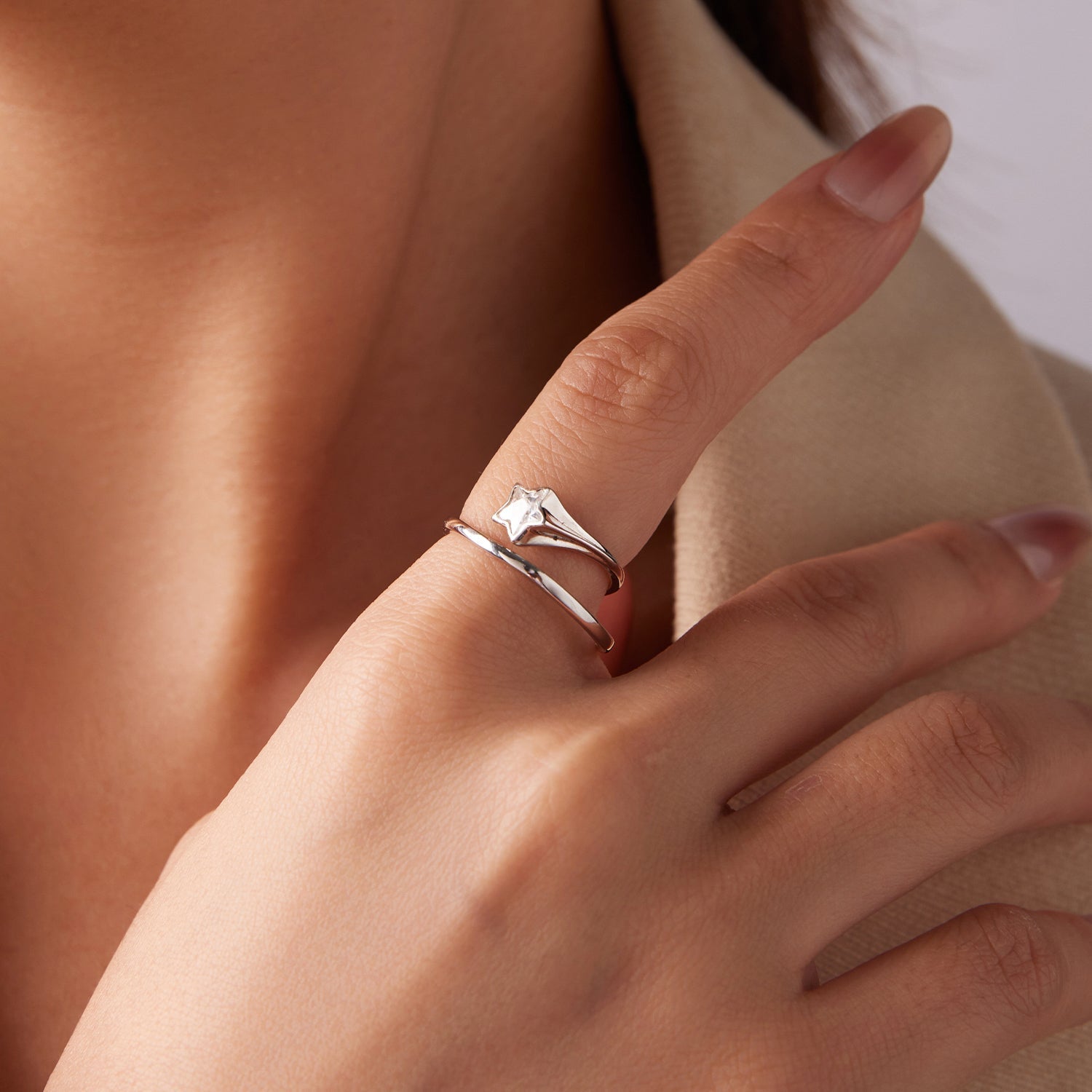 925 Sterling Silver White Gold Plated Pavé CZ Star Ring for Women  DestGlow