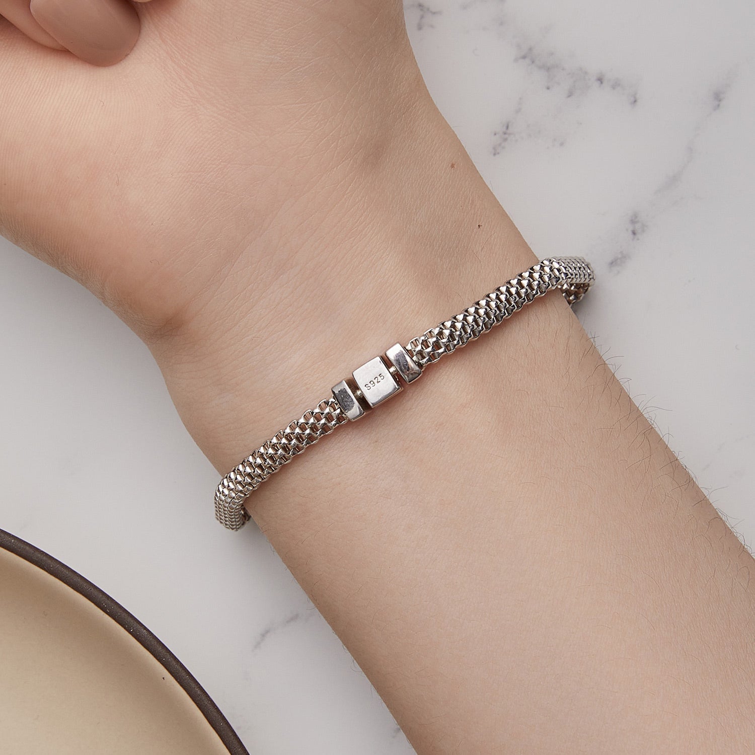 925 Sterling Silver Plated Platinum 17.0 Size Bracelet for Women  DestGlow