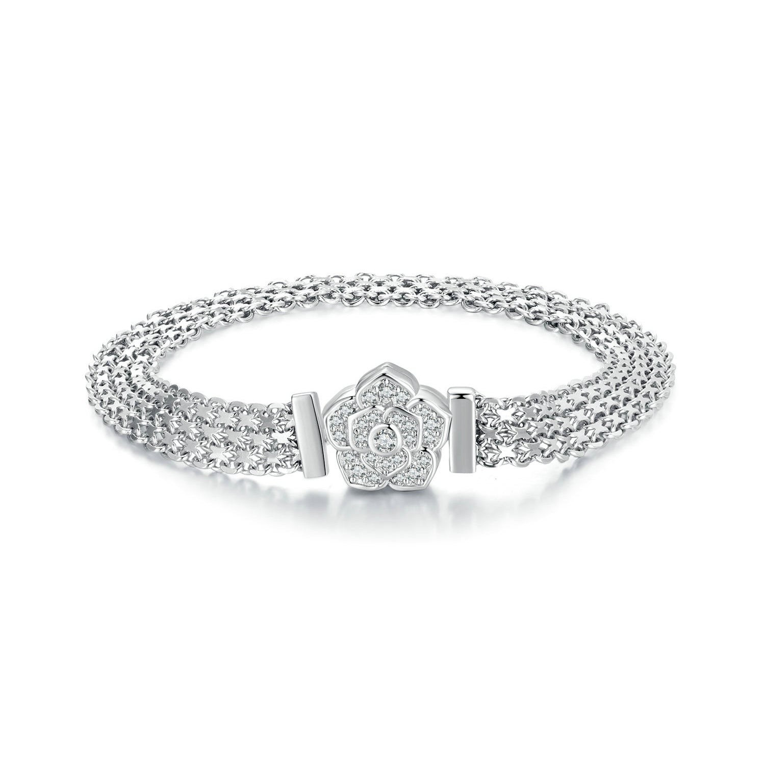 925 Sterling Silver and Platinum Plated 17.0 cm Pavé Setting CZ Bracelet for Women  DestGlow