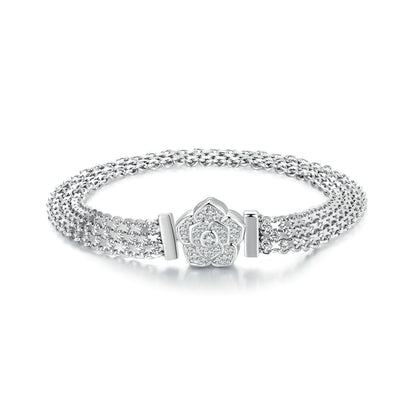 925 Sterling Silver and Platinum Plated 17.0 cm Pavé Setting CZ Bracelet for Women  DestGlow