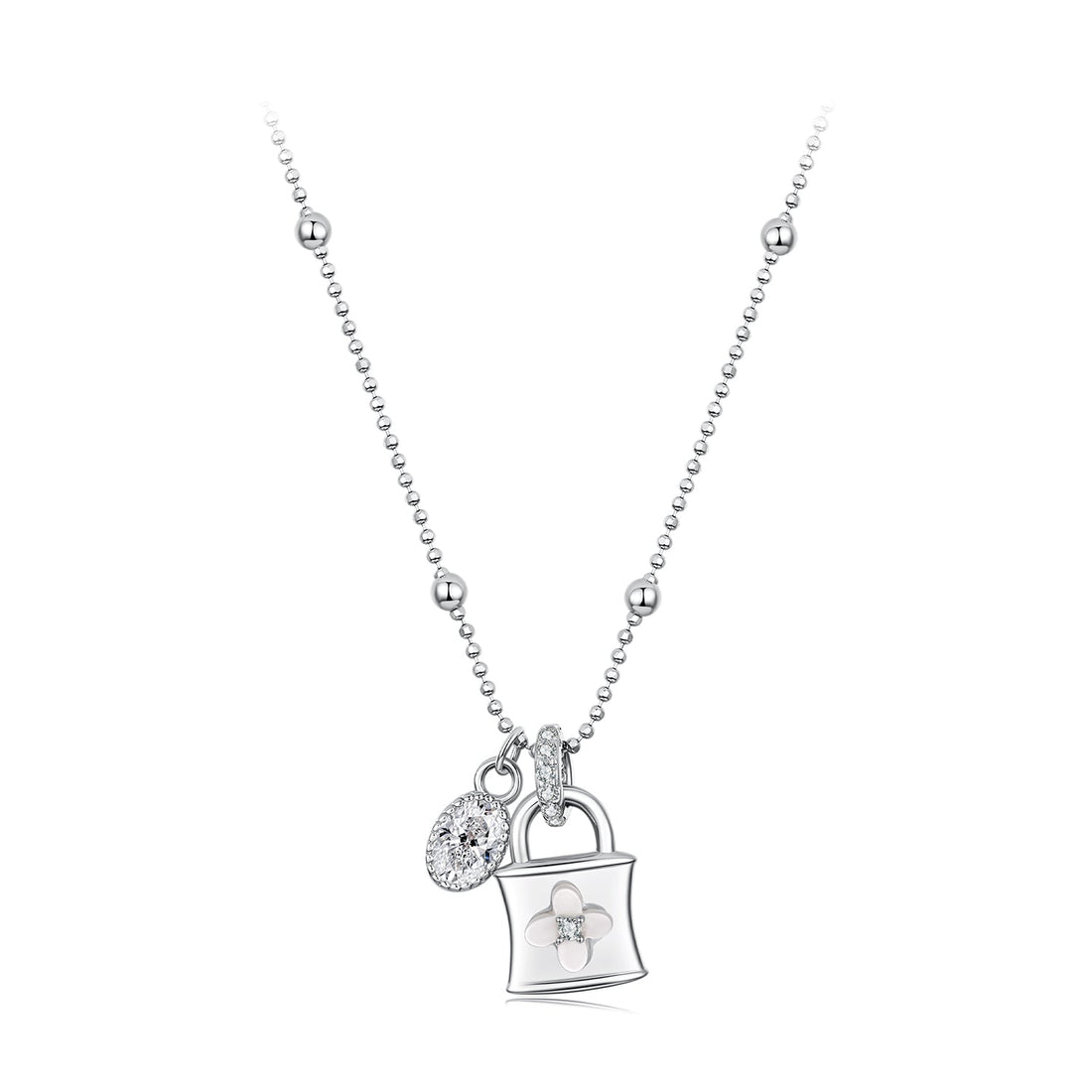925 Sterling Silver White Gold Plated Necklace with CZ and Nacre for Women  DestGlow