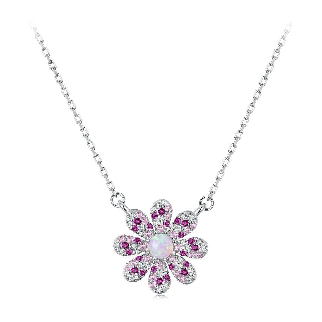 925 Sterling Silver Necklace with Synthetic Opal and CZ 40+5cm for Women  DestGlow
