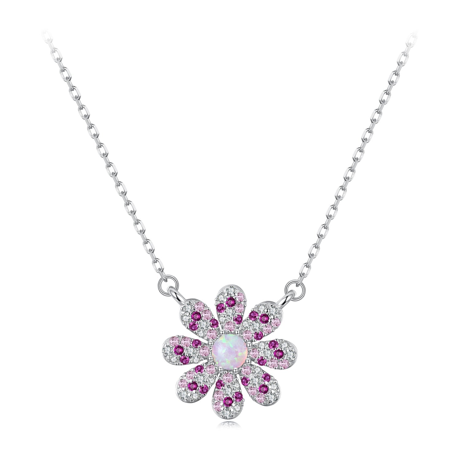 925 Sterling Silver Necklace with Synthetic Opal and CZ 40+5cm for Women  DestGlow