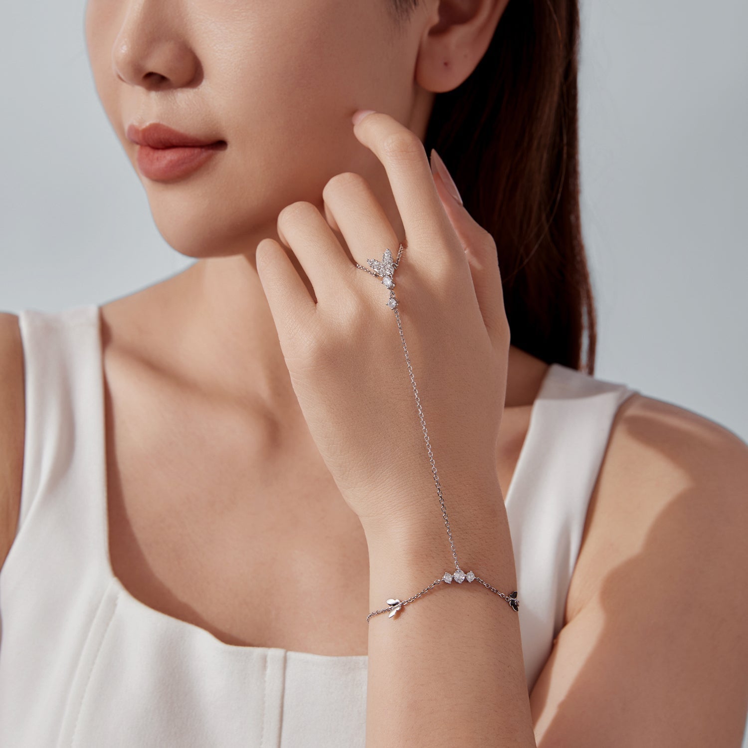 925 Sterling Silver Bracelet with Pavé Set CZ in White Gold 15+6cm  DestGlow