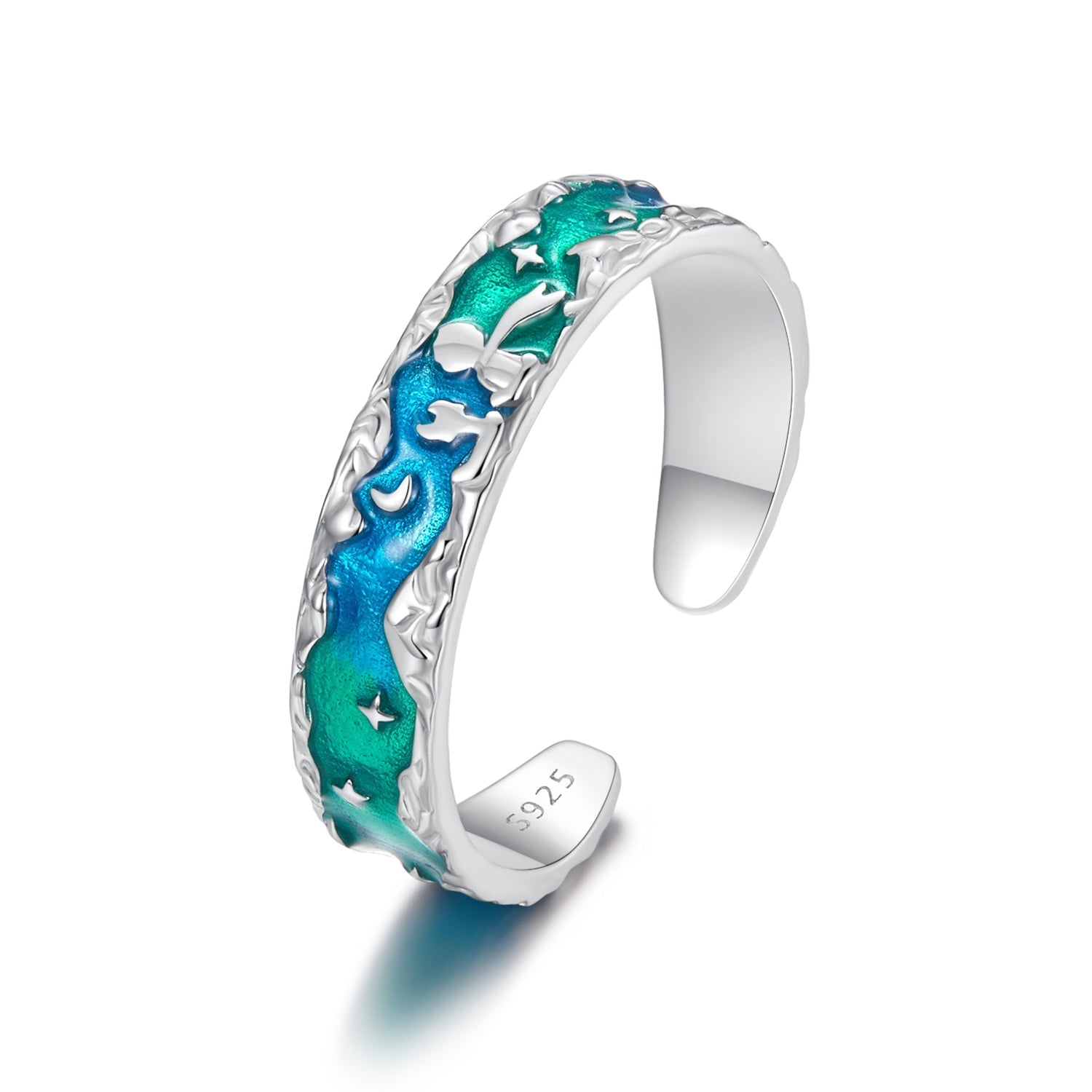 925 Sterling Silver Enamel White Gold Plated 5mm Ring  DestGlow