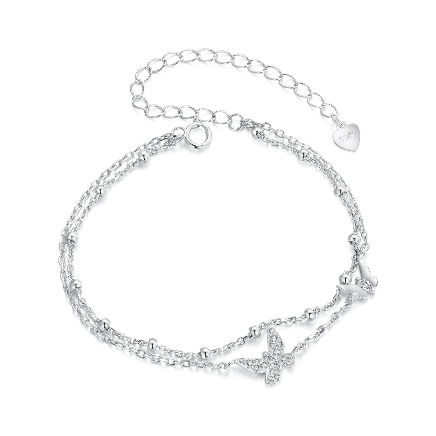 925 Sterling Silver Bracelets with Platinum Plating and CZ Stones - 150+60mm  DestGlow