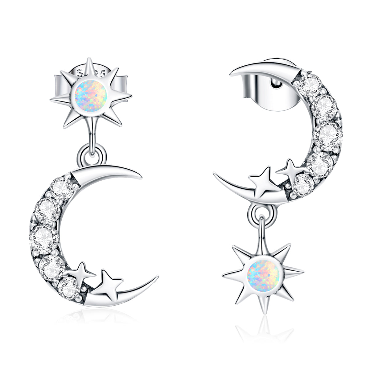 925 Sterling Silver Earrings with Translucent Opal and CZ in Oxidized Finish  DestGlow
