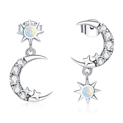 925 Sterling Silver Earrings with Translucent Opal and CZ in Oxidized Finish  DestGlow