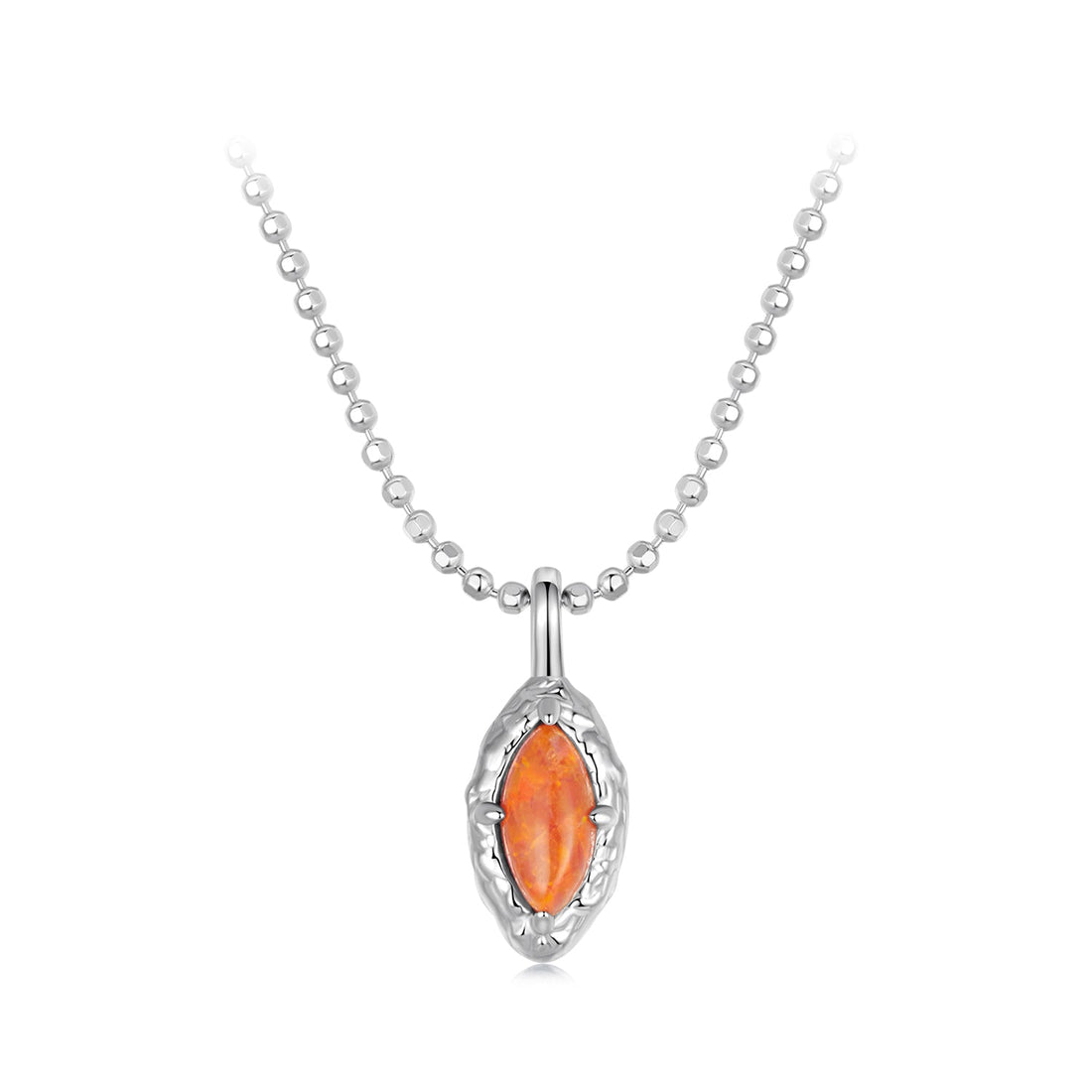 925 Sterling Silver Necklace with Synthetic Opal Pendant, 45cm, Plated White Gold for Women  DestGlow