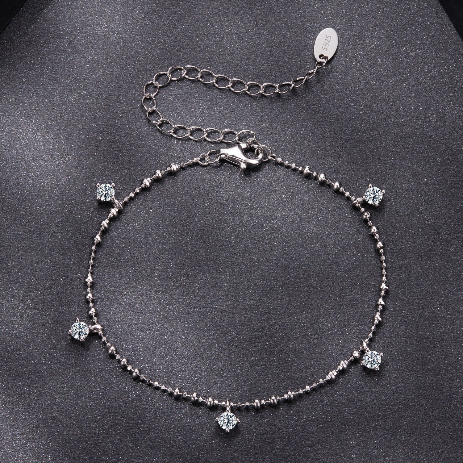 925 Sterling Silver &amp; Moissanite Bracelet for Women - 15+6cm, Plated White Gold