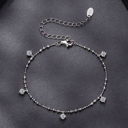 925 Sterling Silver &amp; Moissanite Bracelet for Women - 15+6cm, Plated White Gold
