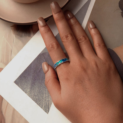 925 Sterling Silver Enamel White Gold Plated 5mm Ring  DestGlow