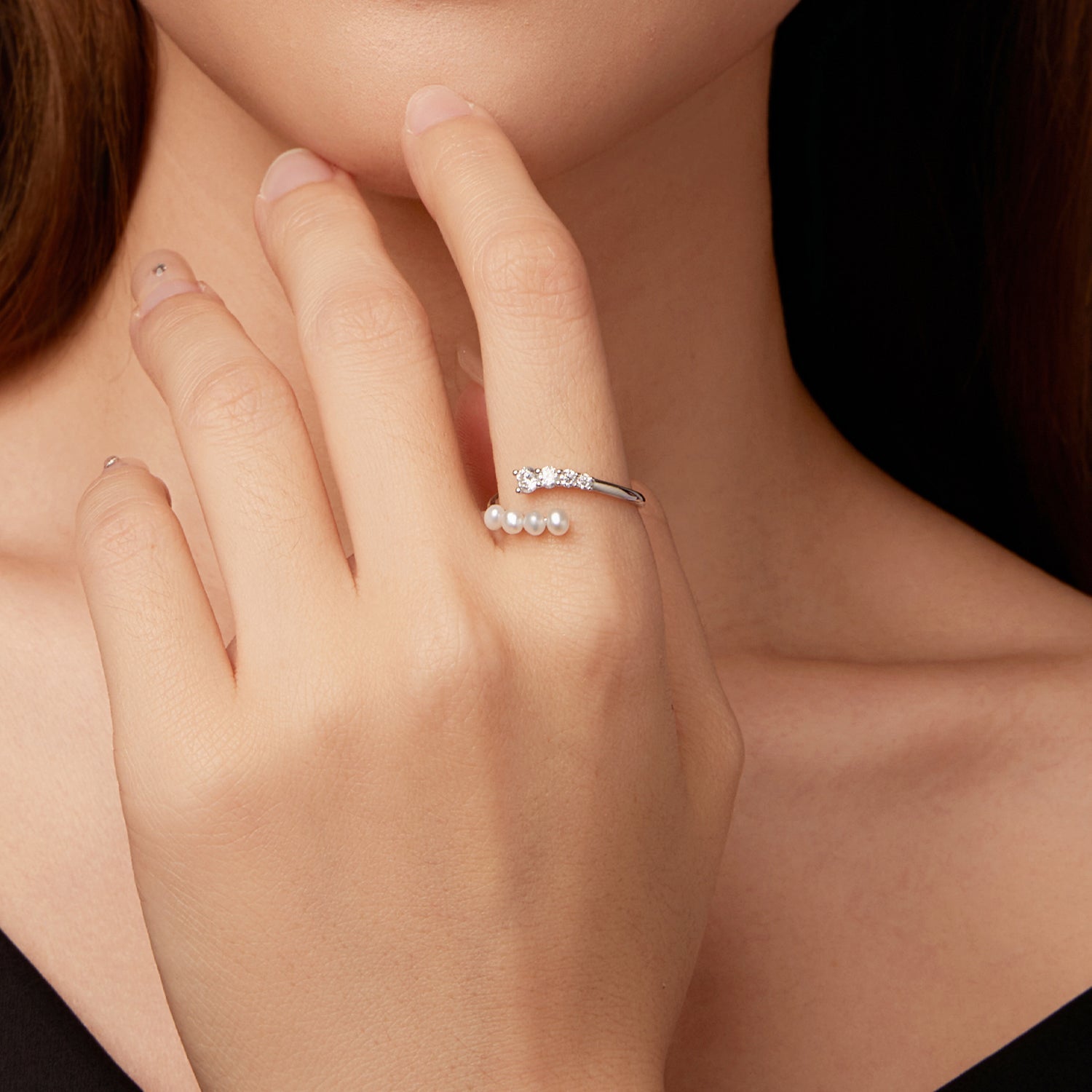 925 Sterling Silver Moissanite &amp; Freshwater Pearl Ring, White Gold Plated, Size E for Women  DestGlow