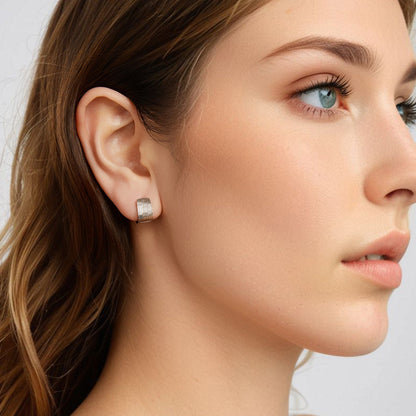 925 Sterling Silver Earrings for Women with White Gold Plating - 1.1cm x 0.7cm  DestGlow