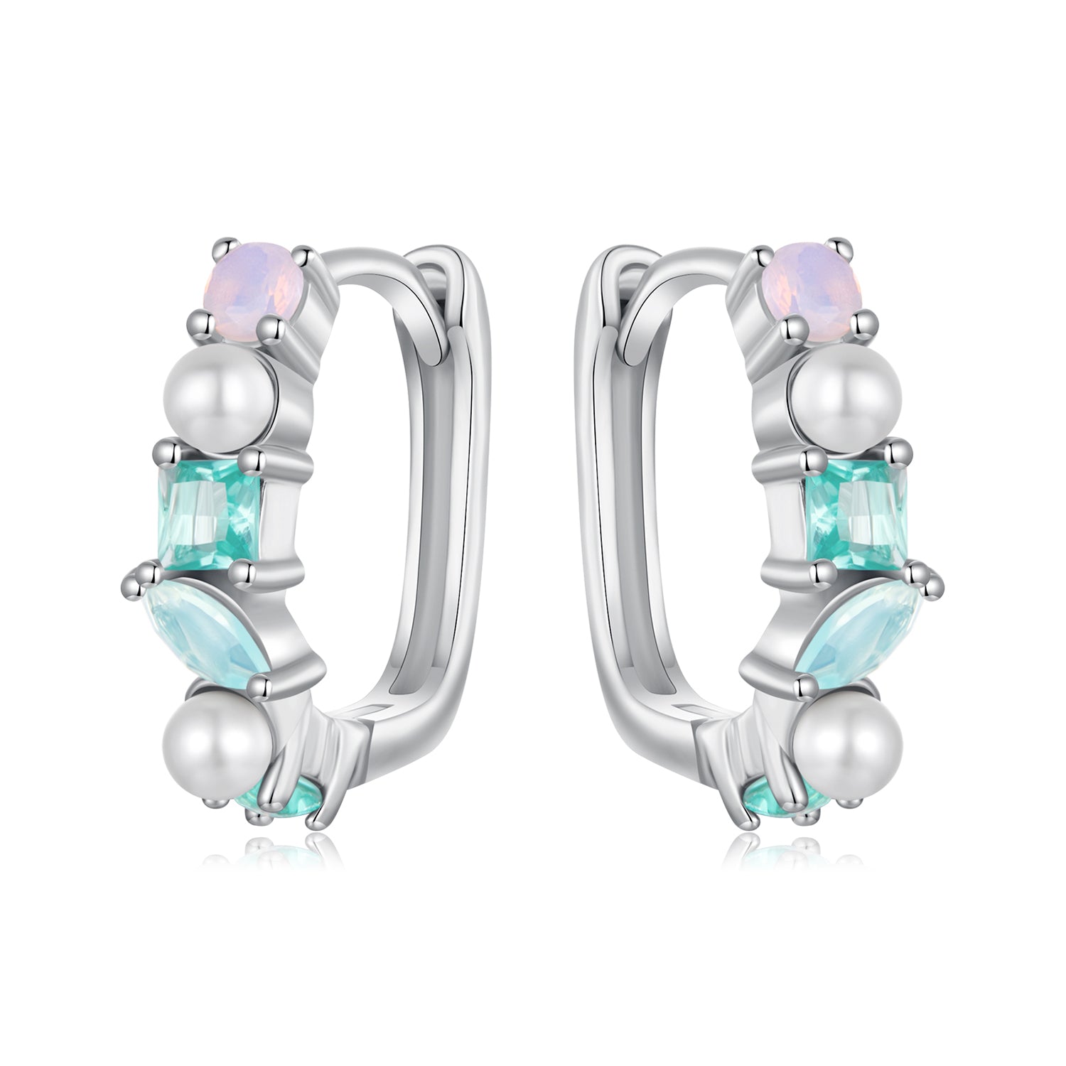 925 Sterling Silver Earrings with Nano Opal, Shell Pearl and Glass, 1.4cm for Women  DestGlow
