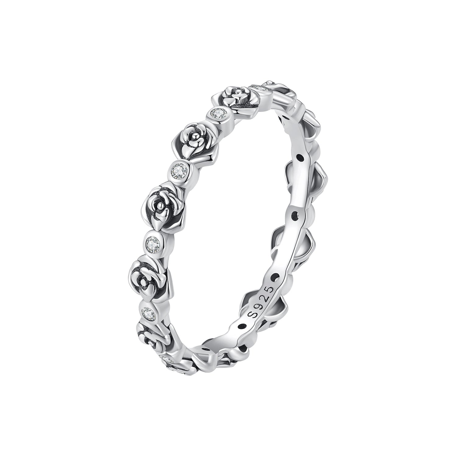 925 Sterling Silver Ring with Pavé Setting CZ - Size 6.0 - Oxidized Silver  DestGlow