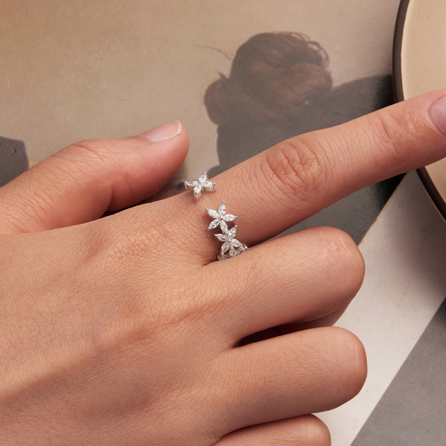 925 Sterling Silver White Gold Plated Pavé Setting CZ Flower Ring for Women  DestGlow