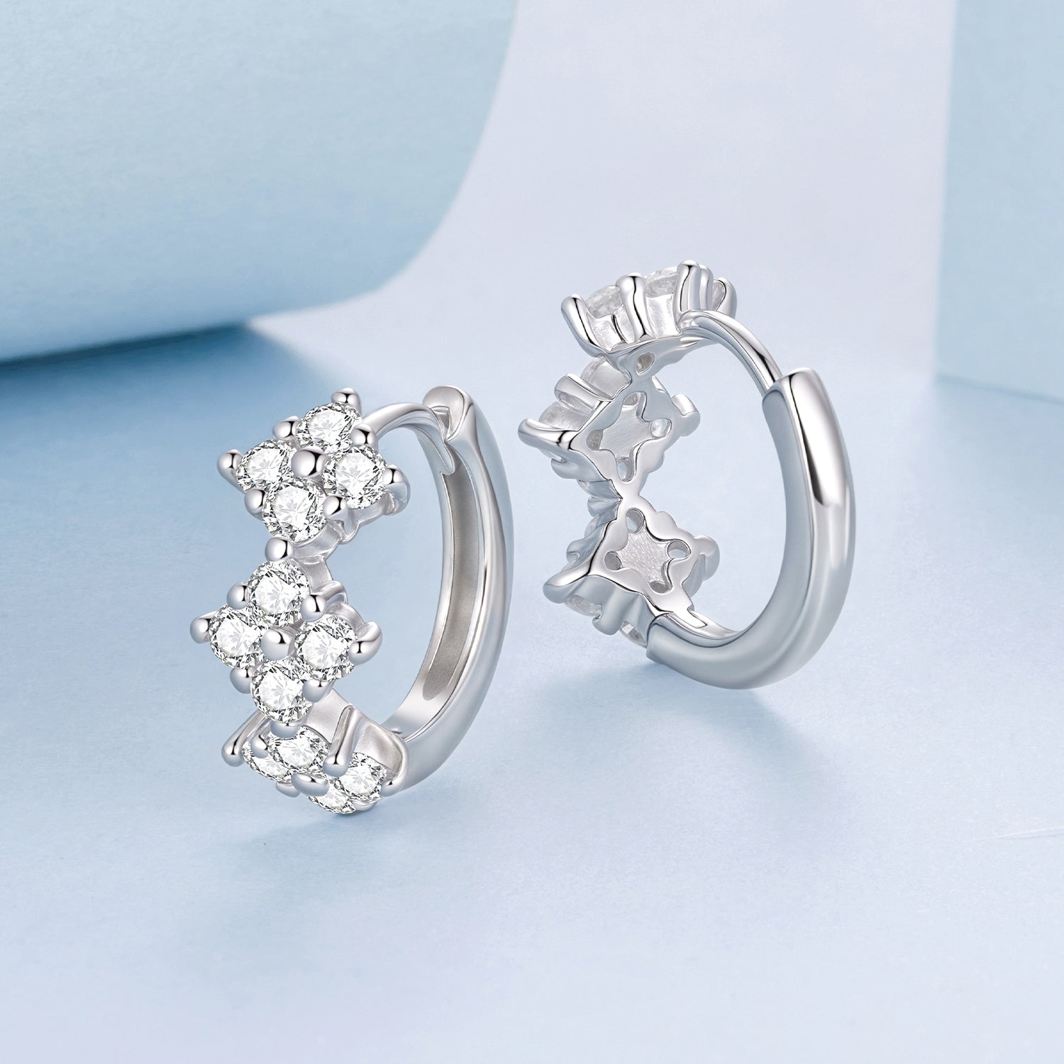 925 Sterling Silver Earrings with Pavé Setting CZ - 1.2*0.65cm, White Gold Plated for Women  DestGlow