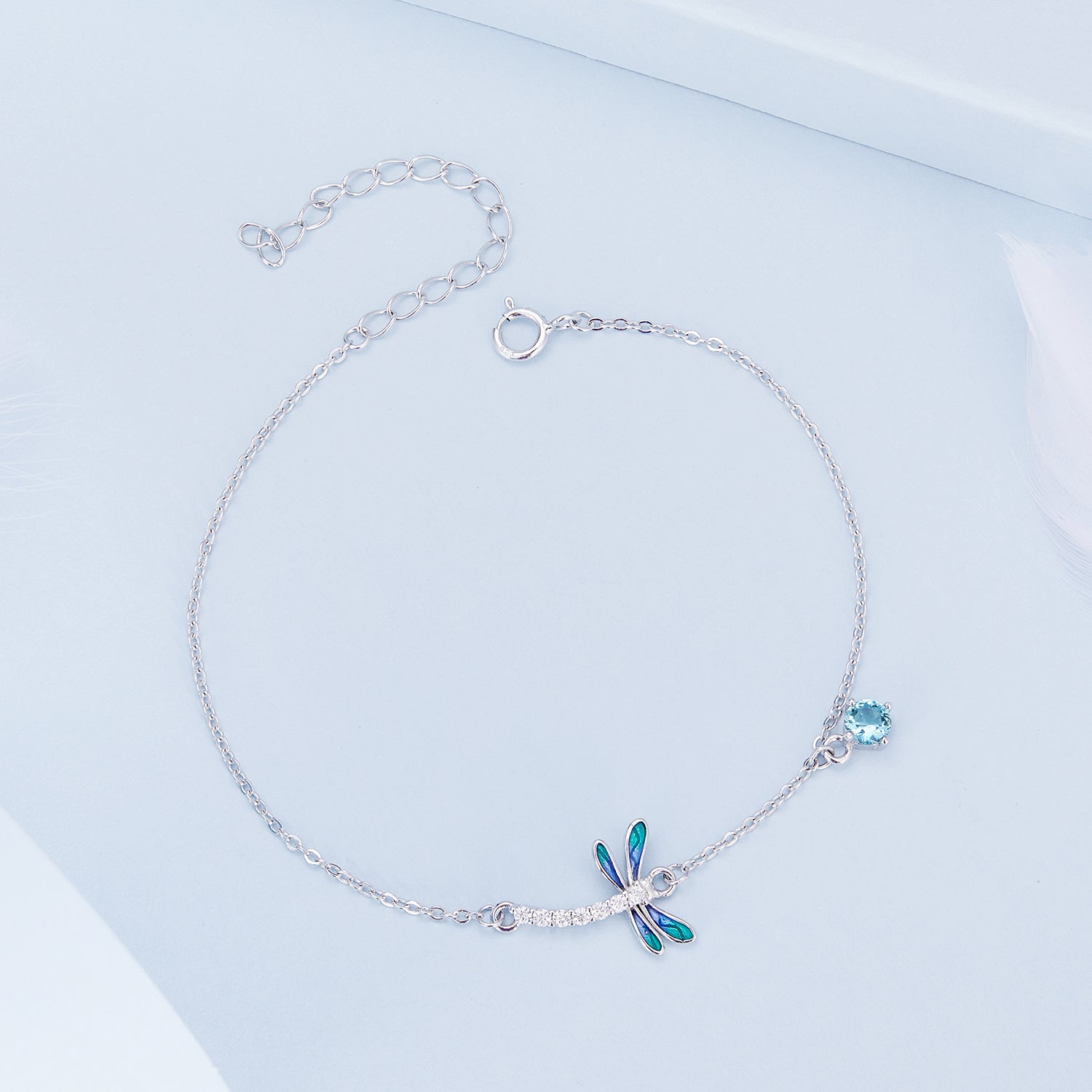 925 Sterling Silver 16.5cm+5cm Enamel Dragonfly Bracelet for Women  DestGlow