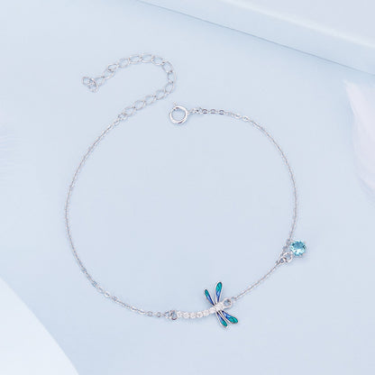 925 Sterling Silver 16.5cm+5cm Enamel Dragonfly Bracelet for Women  DestGlow
