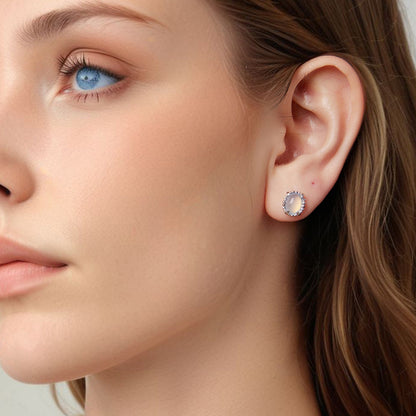 925 Sterling Silver Earrings for Women with Transparent Glass, 1.0*0.9cm  DestGlow