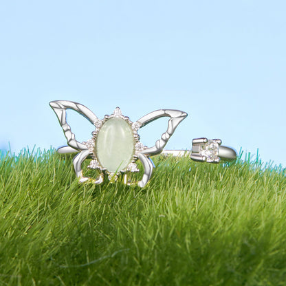 925 Sterling Silver &amp; Natural Jade Pavé Setting Ring for Women  DestGlow