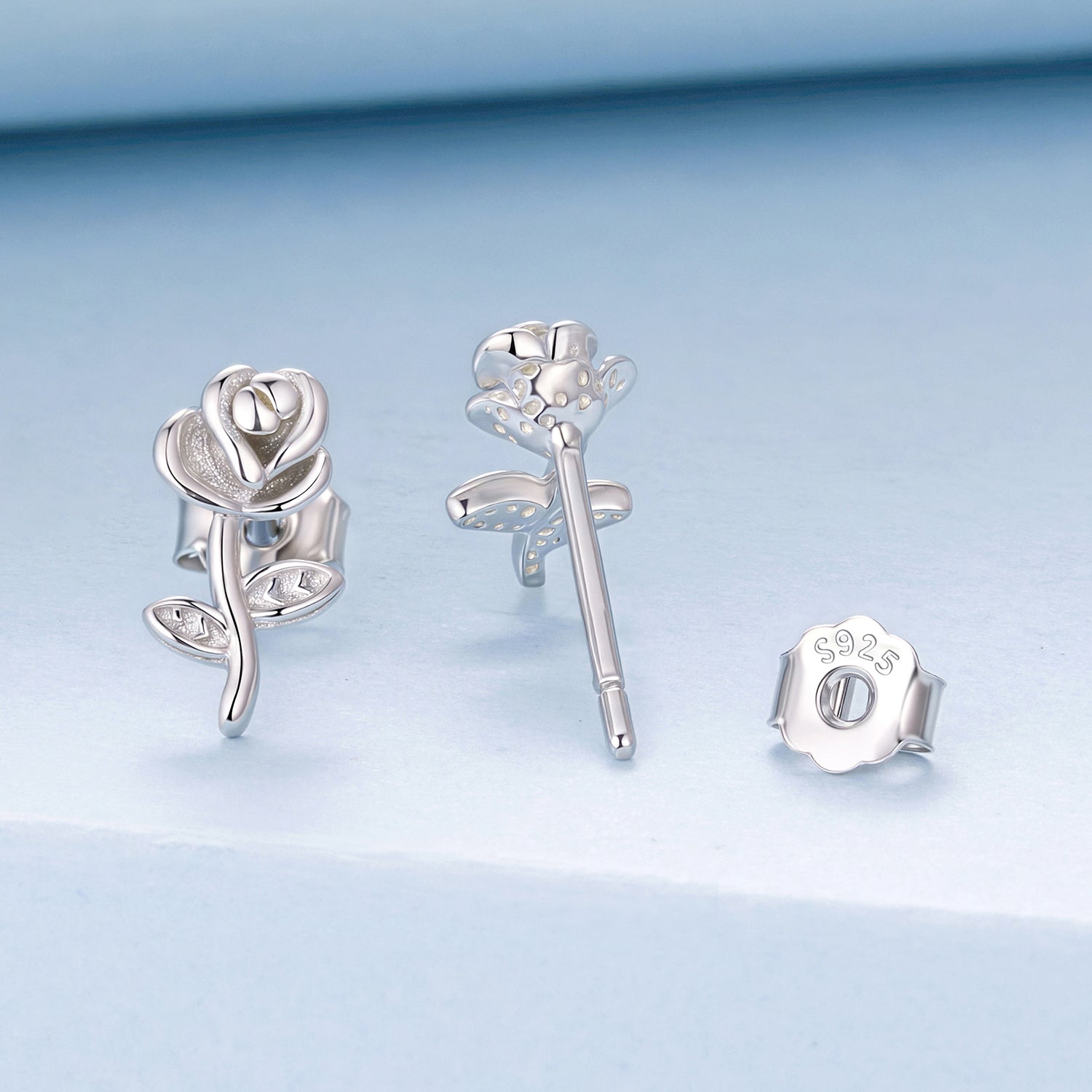 925 Sterling Silver Earrings plated with White Gold, 0.9*0.5cm for Women  DestGlow
