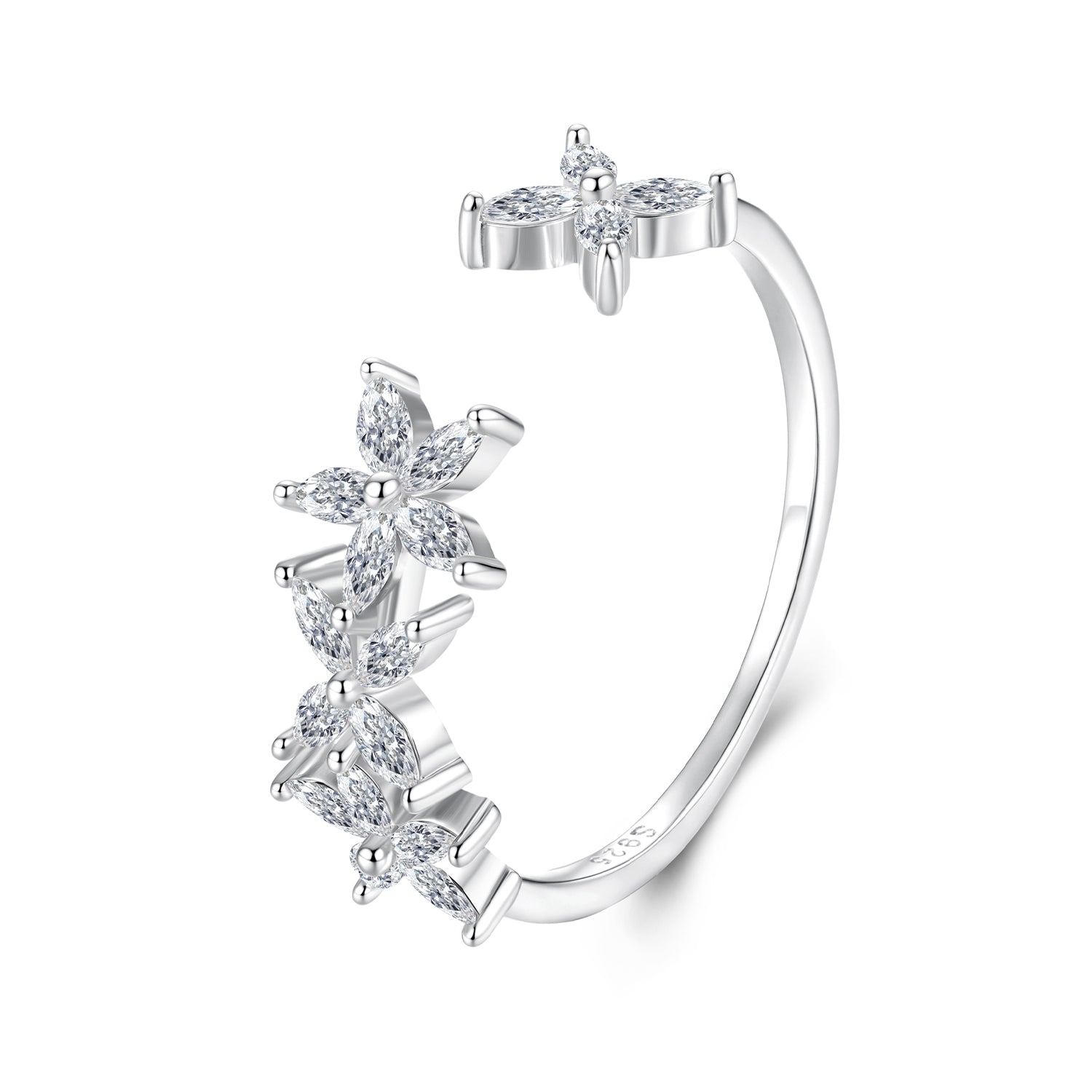 925 Sterling Silver White Gold Plated Pavé Setting CZ Flower Ring for Women  DestGlow