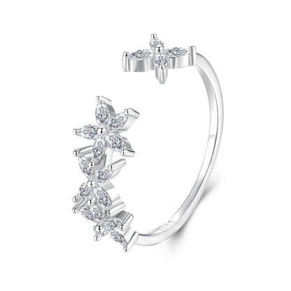 925 Sterling Silver White Gold Plated Pavé Setting CZ Flower Ring for Women  DestGlow