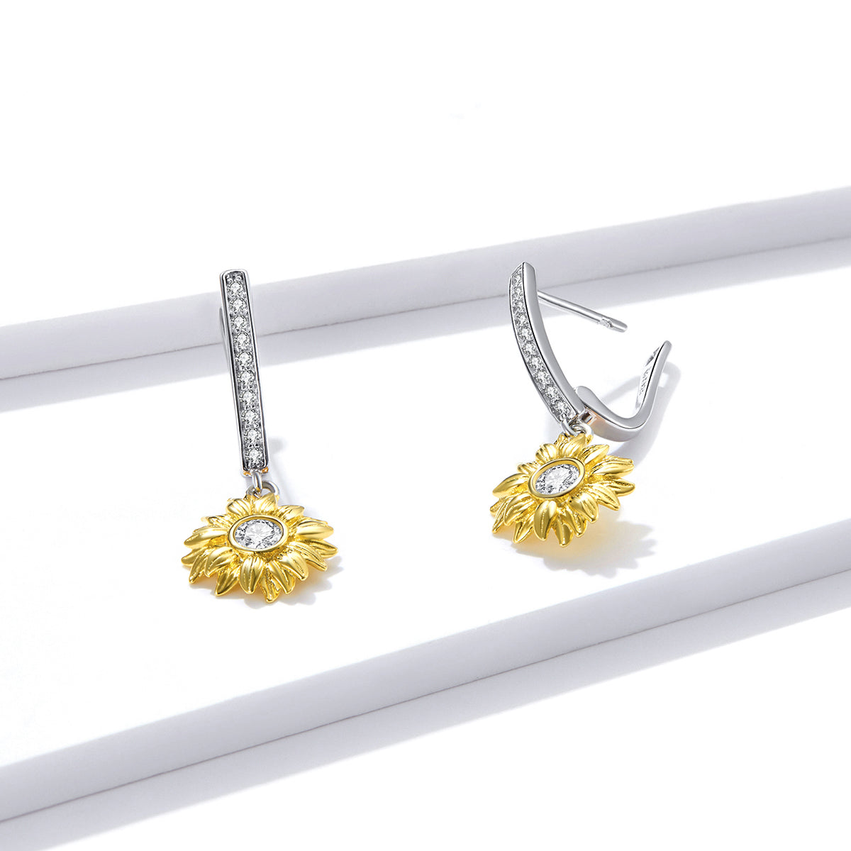 S925 Sterling Silver Plated Gold Pavé Setting CZ Earrings  DestGlow
