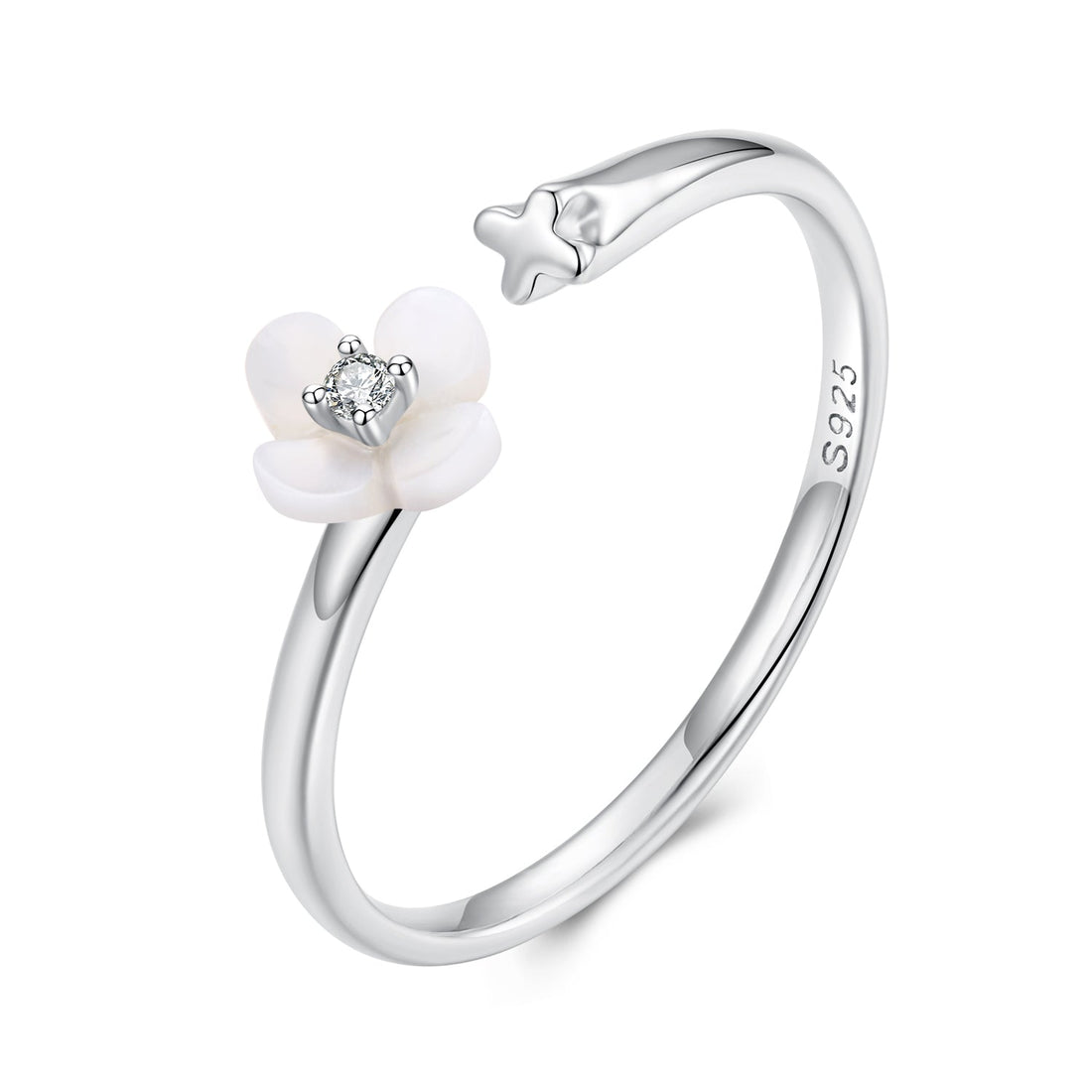 925 Sterling Silver White Gold Plated Ring with Nacre and CZ for Women  DestGlow