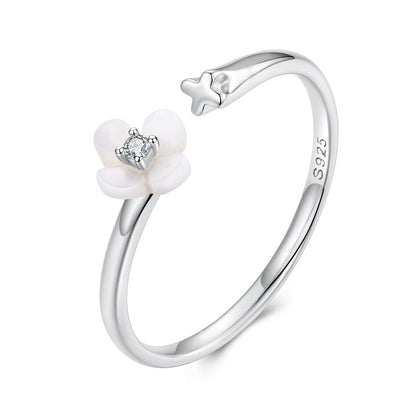 925 Sterling Silver White Gold Plated Ring with Nacre and CZ for Women  DestGlow
