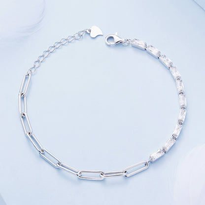 925 Sterling Silver Pavé Setting CZ Bracelet with Platinum Plating, Adjustable 14.5+3cm, for Women  DestGlow