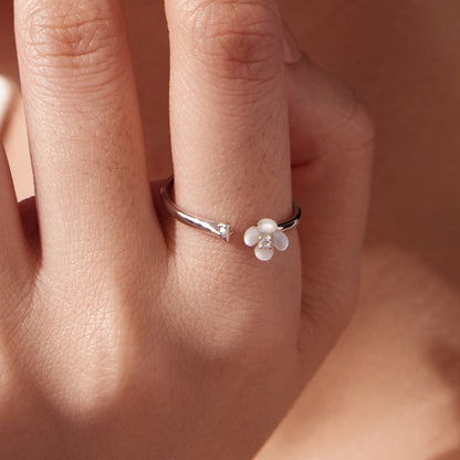 925 Sterling Silver White Gold Plated Ring with Nacre and CZ for Women  DestGlow